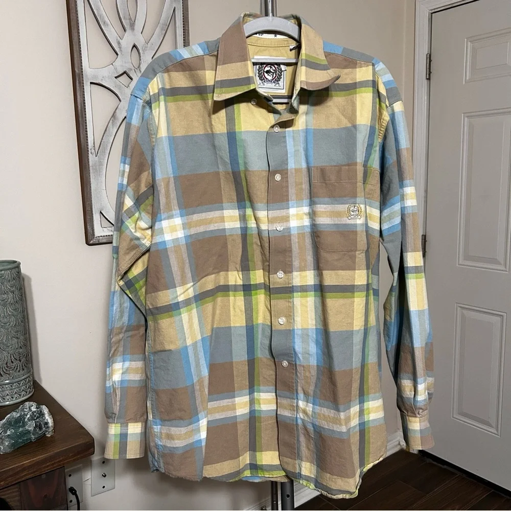 Cinch Men’s‎ Shirt Medium Long Sleeve Button Down Miller Style Tan Brown Green